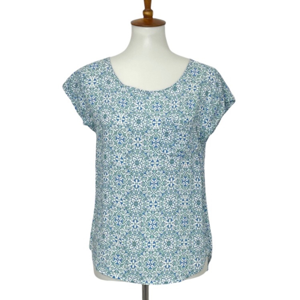 Artisan NY Cap Sleeve Top Blue Floral Print Size Medium